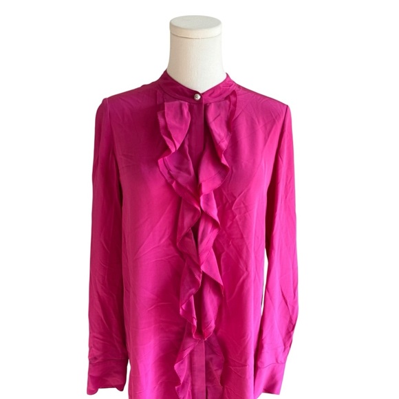 Tory Burch - Jane Ruffle Silk Fuchsia Long Sleeve Dress Sz 4 - Picture 5 of 11